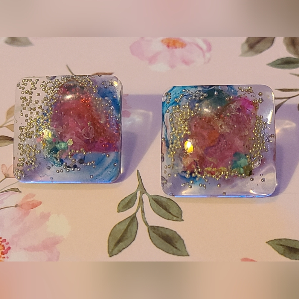 Colorful Resin Square Earrings